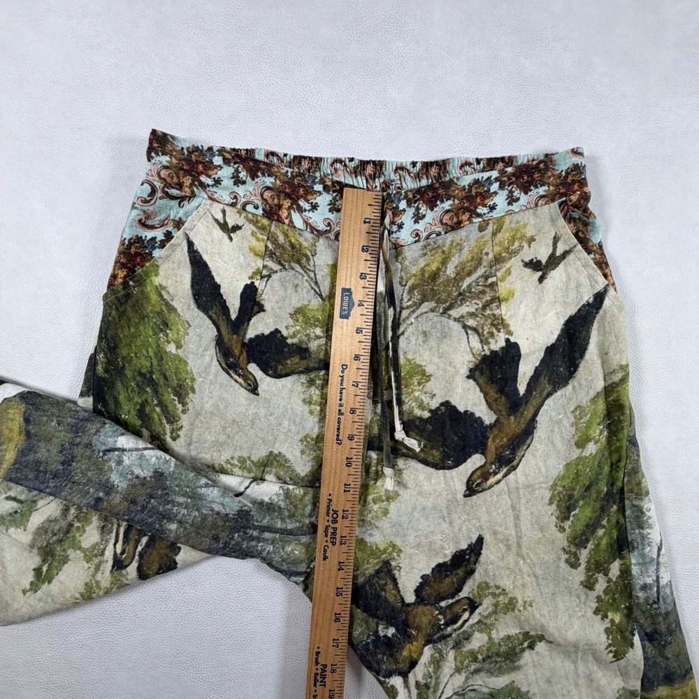 Market of Stars Pants Nature Print Linen Blend Swan Bird Forest Green Size Small - Picture 14 of 16